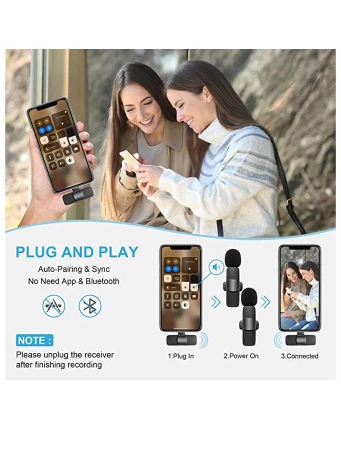 Generic - Wireless Lavalier Microphones for iPhone, 2.4Ghz Plug and Play, with 2 Noise Reduction Clip Microphones, YouTube Facebook Live Stream TikTok Vlog Video Recording - Image 1
