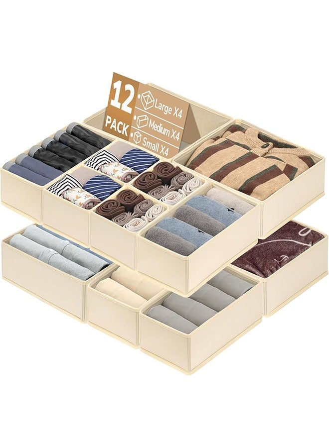 YelaJoy Drawer Organizer for Clothes, 12 Pack Dresser Drawer Organizer Bins, Foldable Clothing Dividers and Closet Organizer for Baby Clothing,Underwear, Beige - Image 1