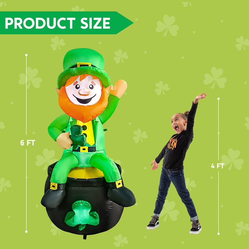 Joiedomi 6FT St Patrick Sitting Leprechaun Inflatable for Yard Garden Decorations, Indoor and Outdoor Theme Party Decor, Yard, Garden, Lawn Decor with LED Light Build-in - Image 5