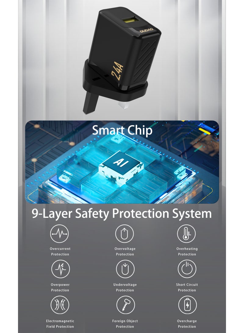 DUDAO Fast Charger USB Power Adapter, with Smart Chip, 9-Layer Safety Protection, Low Temperature Charging, Global Voltage (100-240V), Compact Wall Charger for iPhone, Samsung, iPad, AirPods, Switch - Image 2