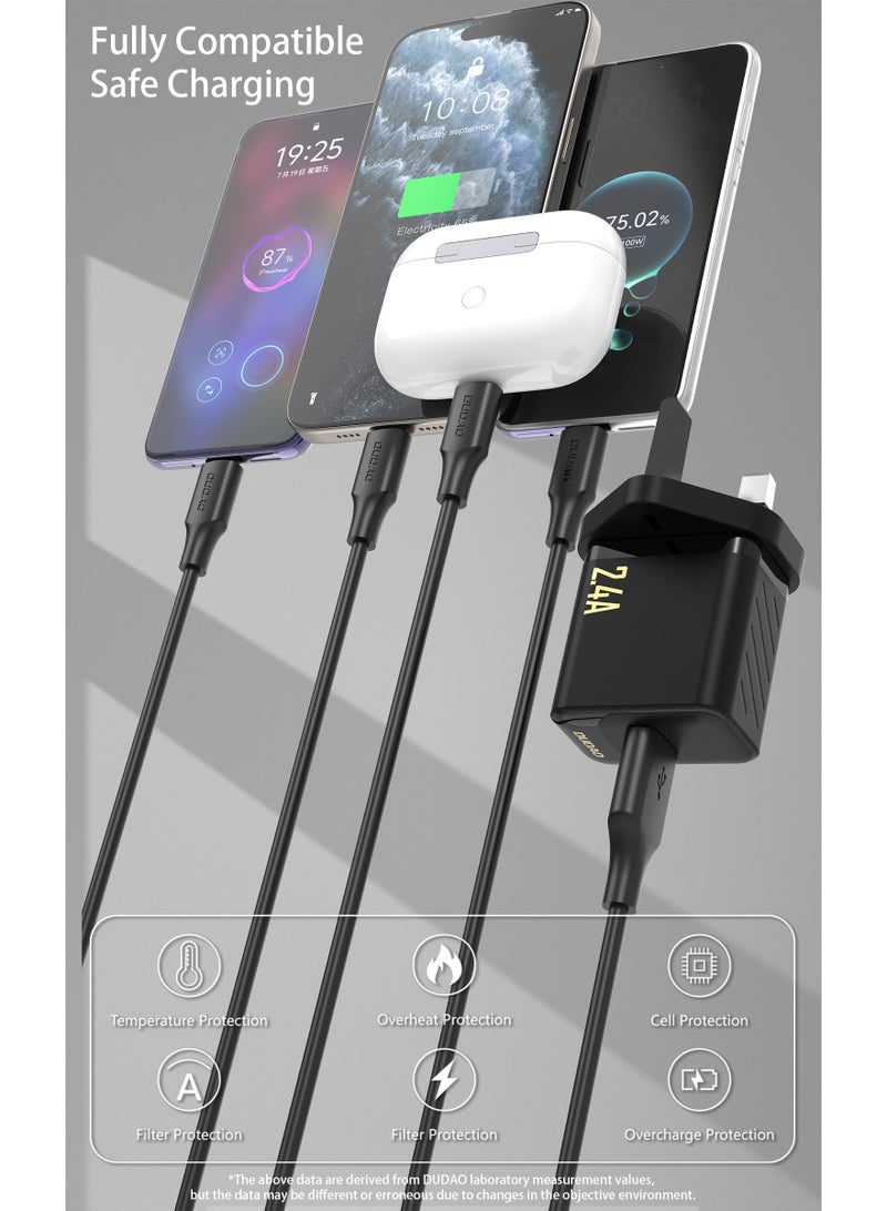 DUDAO Fast Charger USB Power Adapter, with Smart Chip, 9-Layer Safety Protection, Low Temperature Charging, Global Voltage (100-240V), Compact Wall Charger for iPhone, Samsung, iPad, AirPods, Switch - Image 4