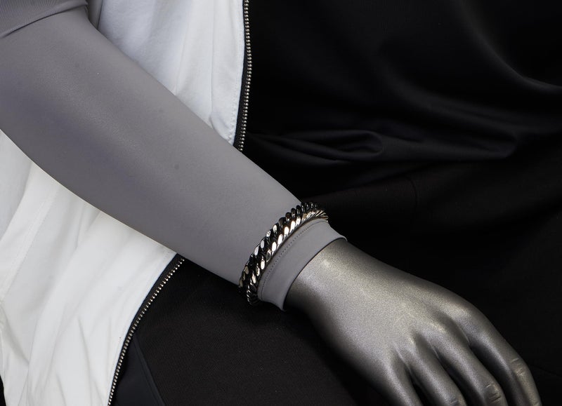 COOLSTEELANDBEYOND Mens Stainless Steel Silver Black Two-tone Curb Chain Bangle Bracelet, Polished - Image 2