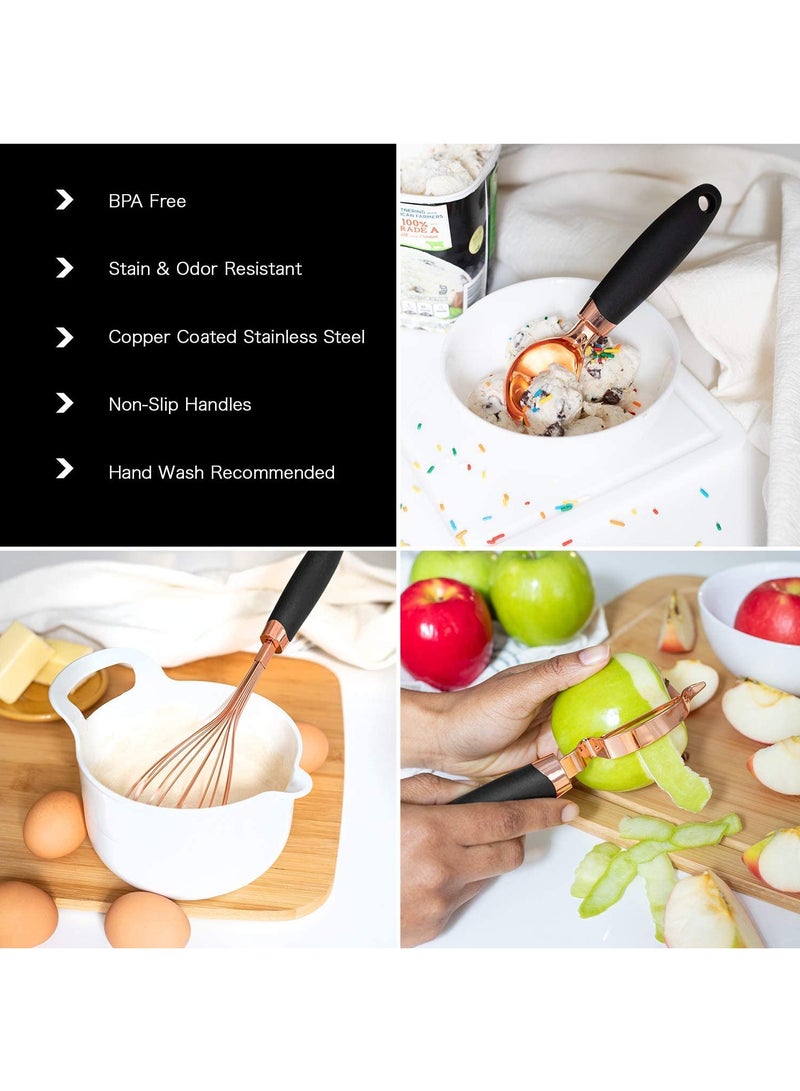 Arabest 7-Piece Kitchen Gadget Set Copper Coated Stainless Steel Appliances with Soft Touch Nylon Black Handles (Black) - Image 3