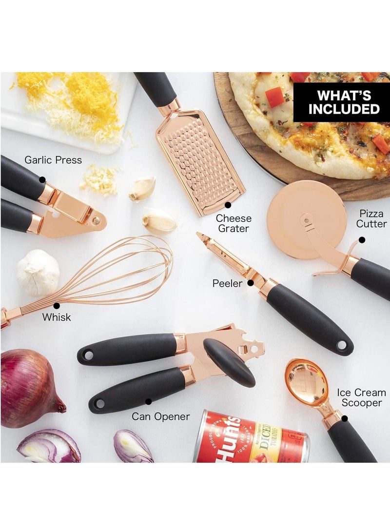 Arabest 7-Piece Kitchen Gadget Set Copper Coated Stainless Steel Appliances with Soft Touch Nylon Black Handles (Black)  - Image 2
