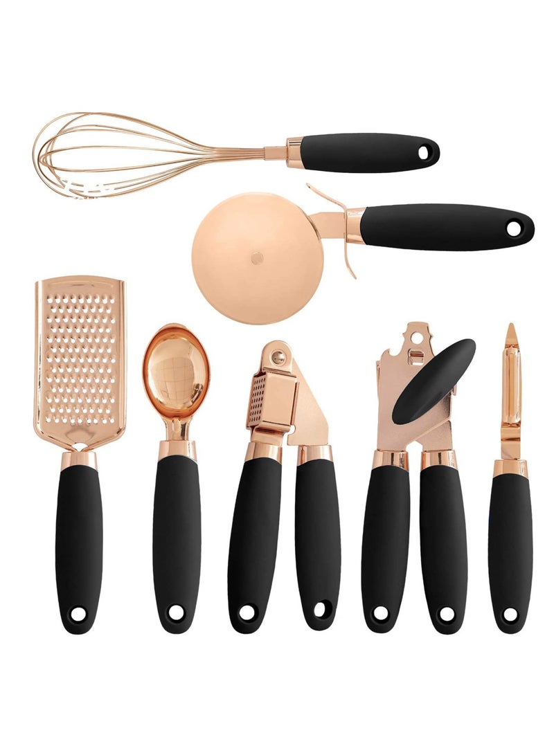 Arabest 7-Piece Kitchen Gadget Set Copper Coated Stainless Steel Appliances with Soft Touch Nylon Black Handles (Black)  - Image 1