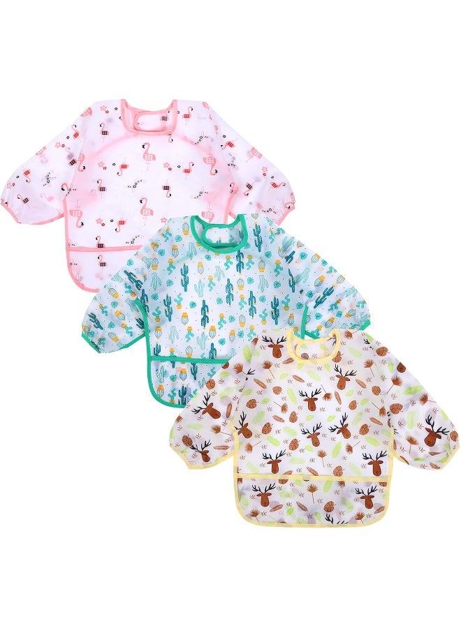Accmor 3 Pack Long Sleeve Baby Bibs, Waterproof Sleeved Bib, Toddler Soft Bib for 24-36 Months - Image 1