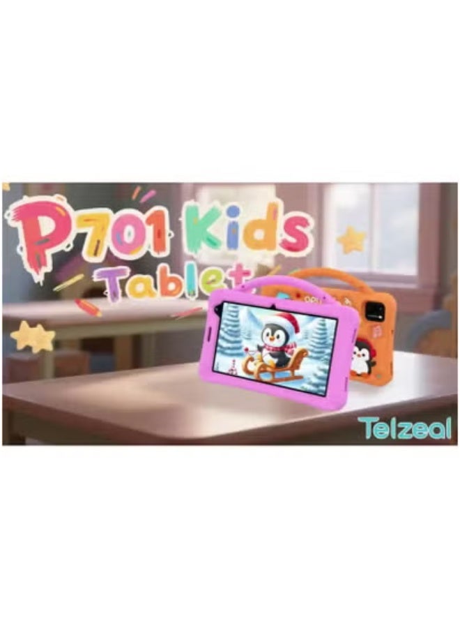 Telzeal P701 Android Tablet with 7-Inch 1024x600 HD Display, 6GB RAM, 256GB ROM, Single SIM, Wi-Fi & Bluetooth – Dual Cameras – Lightweight Design – 3000mAh Battery – Orange – Includes Free Stylus, Protective Case & Screen Protector – Ideal for Kids, Study & Travel - Image 2
