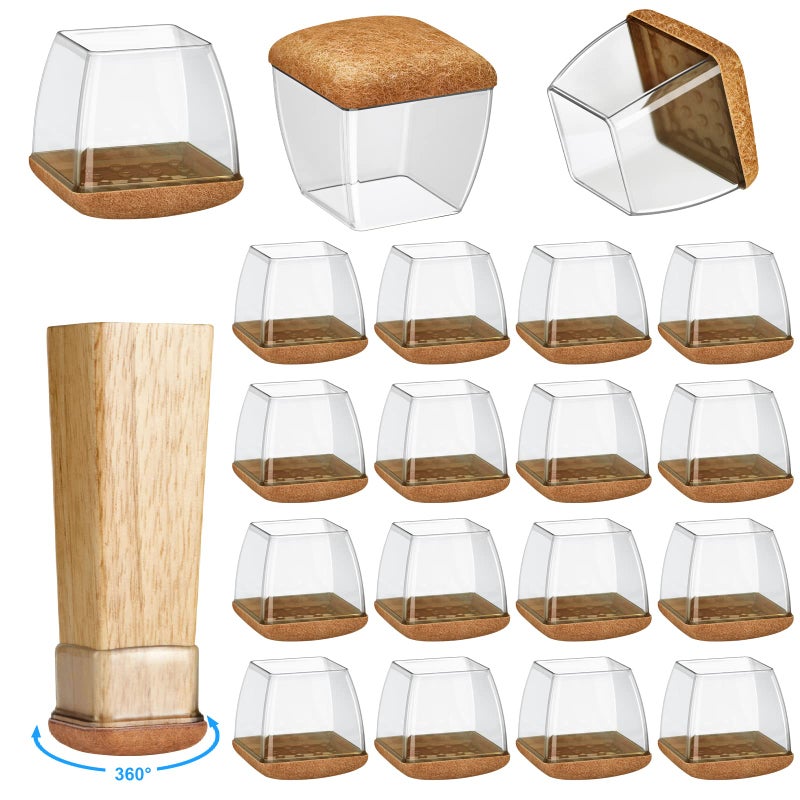 16 Pack Chair Leg Floor Protectors for Hardwood Floors Round Rubber Furniture Sliders 360Felt Pad Bottom Wrapped Thickening Silicone Furniture Legs Caps CoversSquareClearBrownL