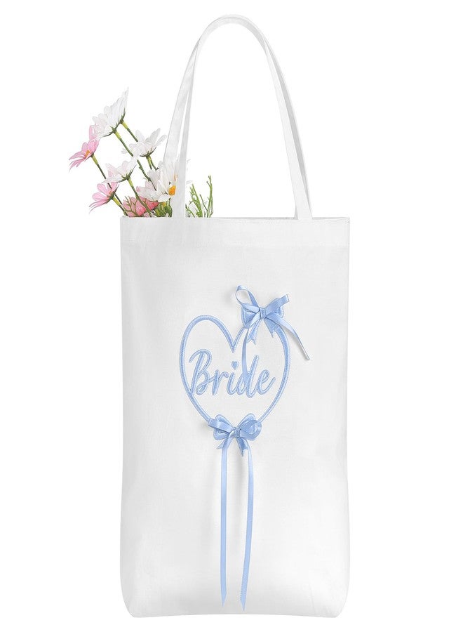 Etercycle Bride Tote Bag, Something Blue Bride Embroidery Bridal Shower Gifts, Canvas Wedding Purse Handbags With Zipper Pocket For Bachelorette Party Bridesmaid Honeymoon Bride To Be Decorations - Image 1