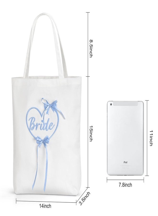 Etercycle Bride Tote Bag, Something Blue Bride Embroidery Bridal Shower Gifts, Canvas Wedding Purse Handbags With Zipper Pocket For Bachelorette Party Bridesmaid Honeymoon Bride To Be Decorations - Image 2