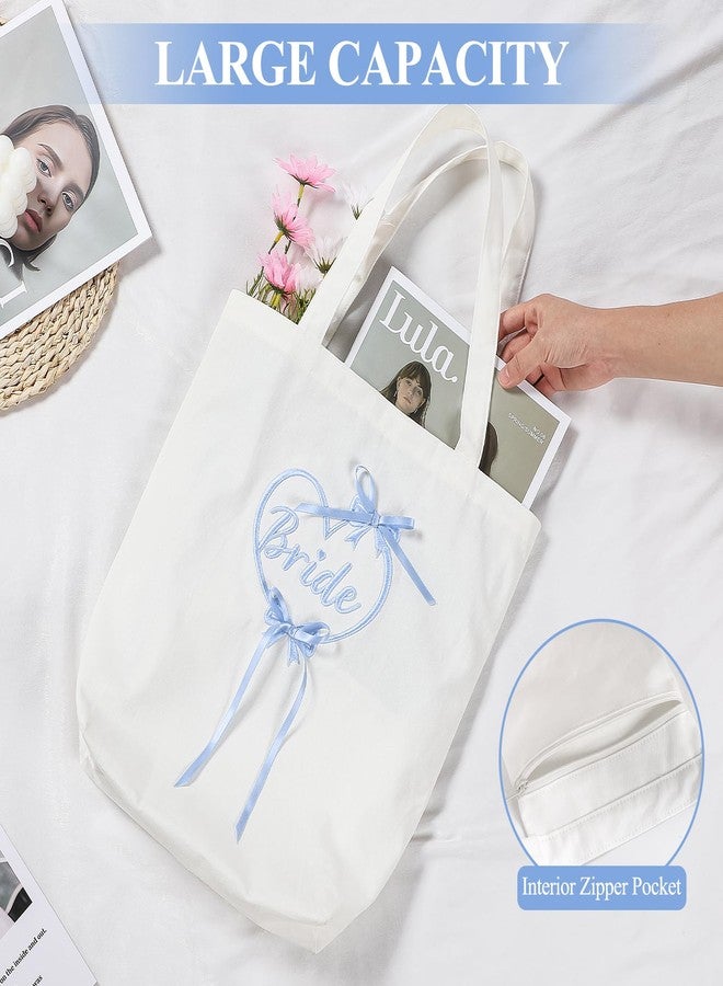 Etercycle Bride Tote Bag, Something Blue Bride Embroidery Bridal Shower Gifts, Canvas Wedding Purse Handbags With Zipper Pocket For Bachelorette Party Bridesmaid Honeymoon Bride To Be Decorations - Image 4