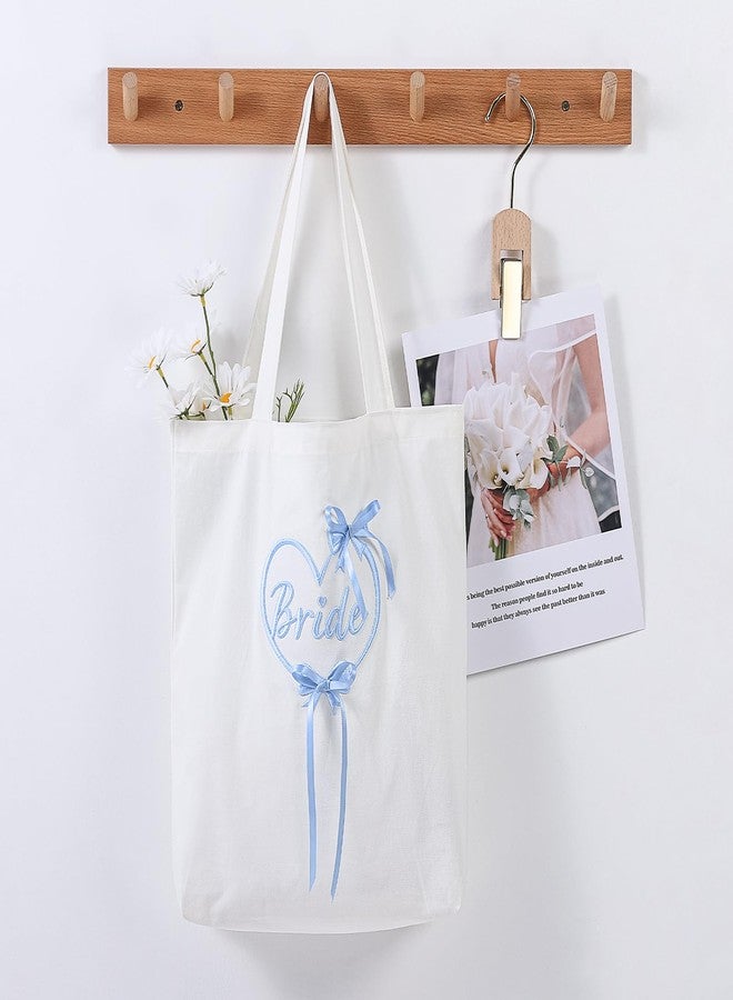 Etercycle Bride Tote Bag, Something Blue Bride Embroidery Bridal Shower Gifts, Canvas Wedding Purse Handbags With Zipper Pocket For Bachelorette Party Bridesmaid Honeymoon Bride To Be Decorations - Image 5