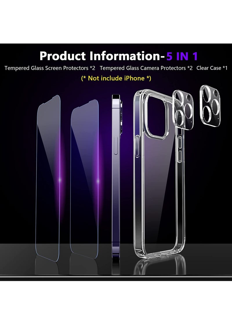 ELTRAZONE Protective Clear Case for iPhone 14 Pro Max 6.7 Inch [5 in 1] Military Grade Transparent Phone Case with 2pcs Tempered Glass Screen Protectors & 2pcs Camera Protectors Shockproof(Crystal Clear) - Image 3