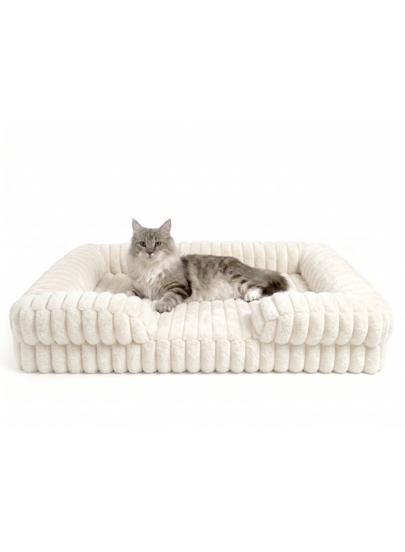 Pet Bed - Large Cat Bed Sofa - Washable Orthopedic Cat Beds and Couch with Removable Flannel Cover,Suitable for Maine Coons，Squre Pet Bed Fits up to 30kg,Cream,89cm - Image 2