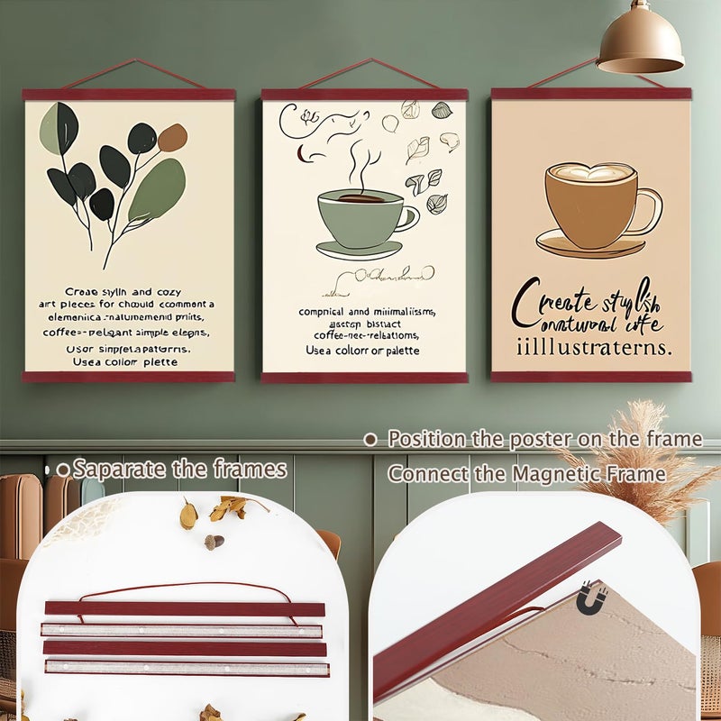 Artmag Magnetic Poster Hanger Frame, 17x22 17x24 17x31 Light Wood Wooden Magnet Canvas Artwork Print Poster Hangers Frames Hanging Kit (Mahogany, 17") - Image 3