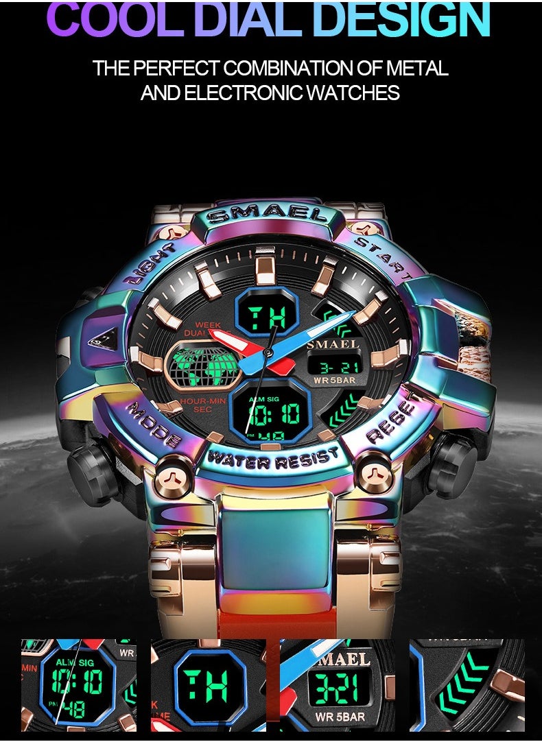 SMAEL Colorful alloy watch men's outdoor sports waterproof multi-function electronic watch  - Image 4