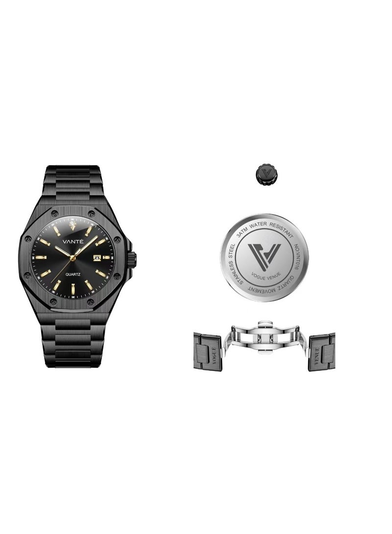 VOGUE VENUE VANTE Series Men's Luxury Sport Watch Set: Octagon Chronograph & All-Black Quartz by VOGUE VENUE-VNT016 - Image 2