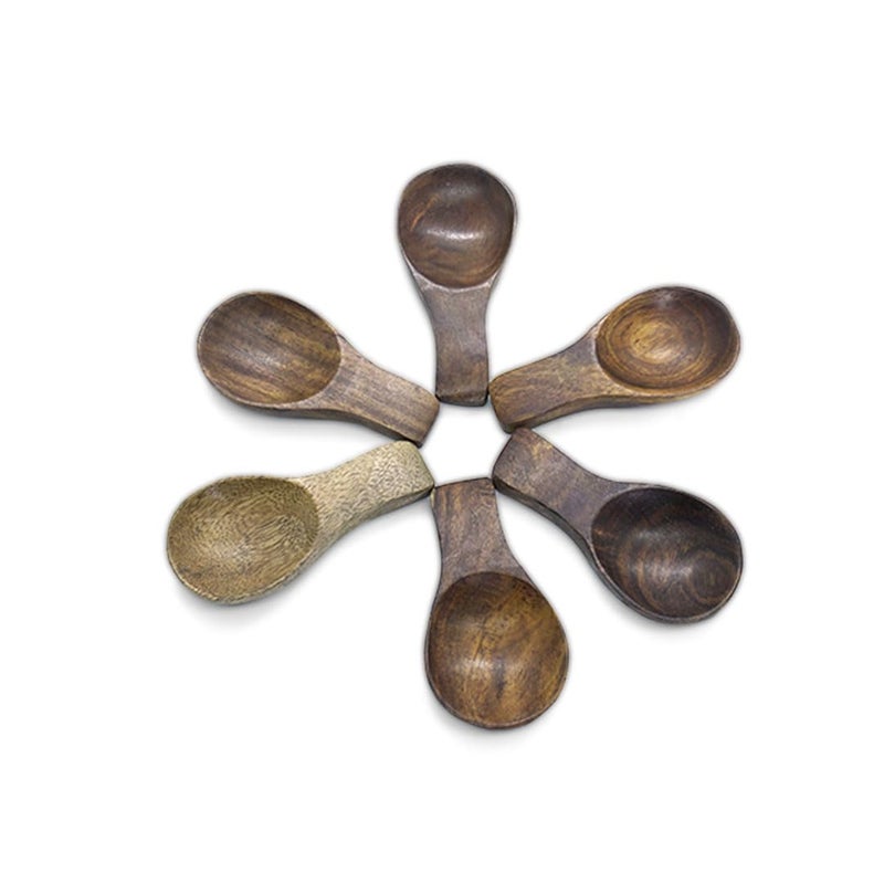 artkart artkart Wooden Craft on Mahogany Wood Kitchen UtilitySpoon Set Set Scoop Round with Rectangular Handle Brown  - Image 1