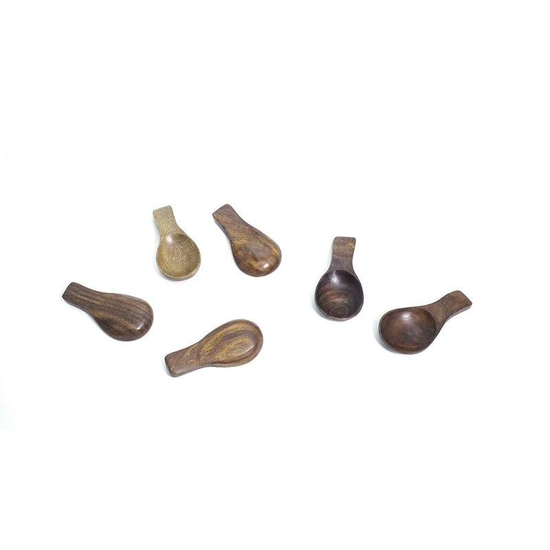 artkart artkart Wooden Craft on Mahogany Wood Kitchen UtilitySpoon Set Set Scoop Round with Rectangular Handle Brown  - Image 3