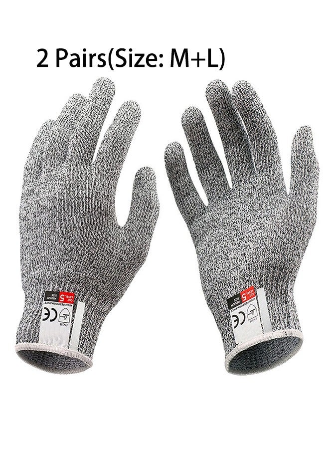2 Pairs Cut Resistant Gloves,  High Performance Level 5 Protection for Kitchen, Premium Durable Safety Anti Cutting Gloves for Mandolin Slicing, Meat Cutting,Wood Carving (Size: M+L)  - Image 1