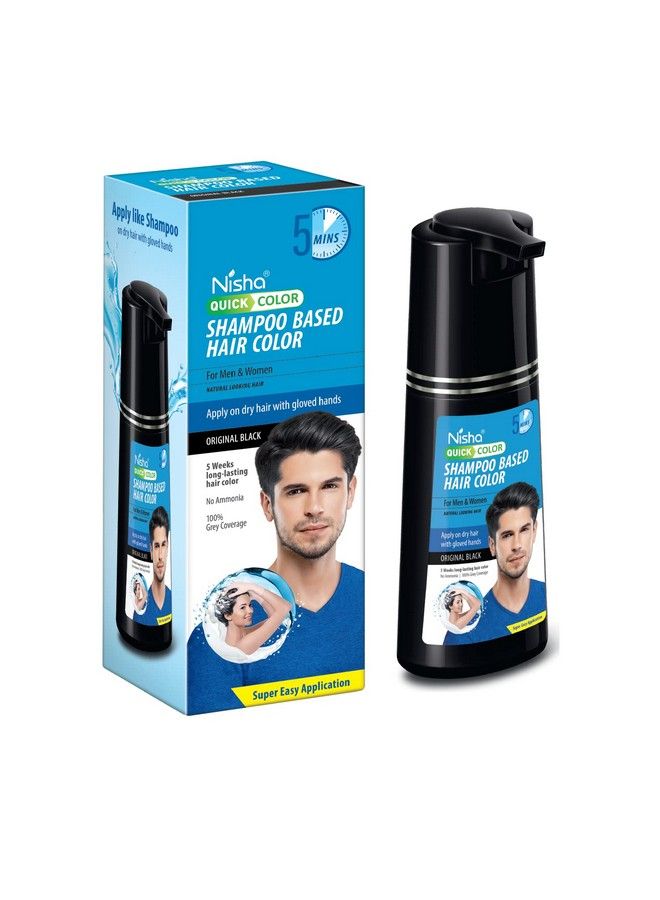 Nisha شامبو صبغة شعر سريع 5 دقائق باللون الأسود; شامبو لون الشعر يدوم طويلاً لمدة 5 أسابيع للنساء والرجال (زجاجة 180 مل أسود أصلي) - Image 1