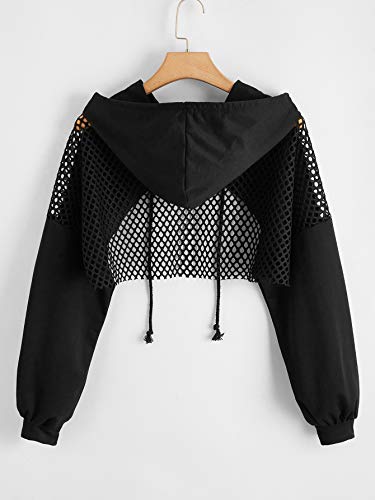 SweatyRocks Women's Casual Solid Cut Out Front Long Sleeve Pullover Crop Top Sweatshirt Solid Black 2XL - Image 2