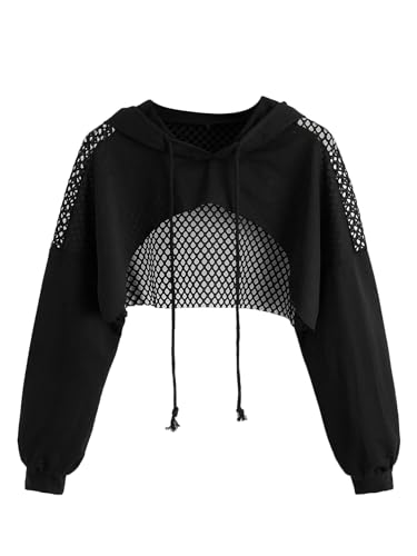 SweatyRocks Women's Casual Solid Cut Out Front Long Sleeve Pullover Crop Top Sweatshirt Solid Black 2XL - Image 1