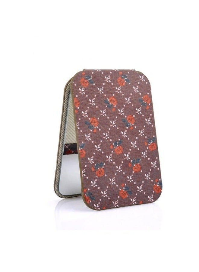 Folding Desktop Makeup Mirror PU Portable Vintage Rose Pattern Mirror - Image 1
