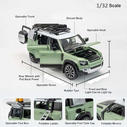 LONGMIRE Range Rover Defender 110 1:32 Scale Model Car Exclusive Alloy Metal Pull Back Die-cast Car Metal Pullback Toy car with Openable Doors & Light Music Best Gifts Toys Kids【Colors as Per Stock】 - Image 2