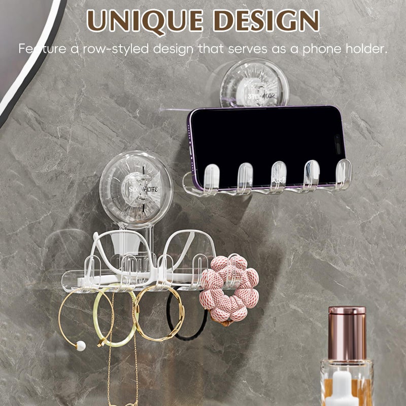 Zikra 2Pcs Heavy Duty Suction Cup Hooks Multi-Purpose Wall Hooks for Bathroom Kitchen & Phone Holder âStrong Hold for Towels Brushes Keys & More - Image 2