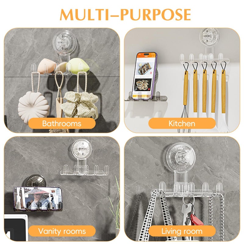 Zikra 2Pcs Heavy Duty Suction Cup Hooks Multi-Purpose Wall Hooks for Bathroom Kitchen & Phone Holder âStrong Hold for Towels Brushes Keys & More - Image 3