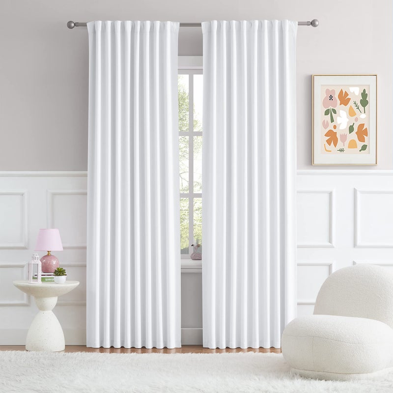 Pure White Curtains 96 Inches Long White Privacy Curtains Back TabRod Pocket Bedroom Draperies Thermal Insulated Window Treatment Panels 52 x 96 Inch 2 Panels