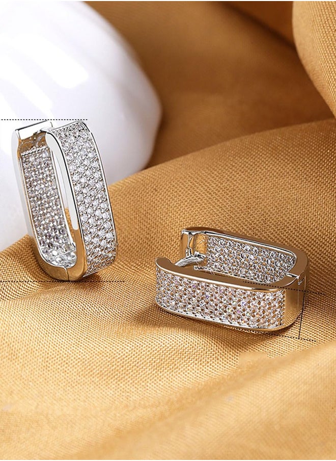Generic Chunky Silver Earrings Cubic Zirconia Small Hoop Earrings Thick Huggie Hoops Earrings for Jewelry Gifts  - Image 4