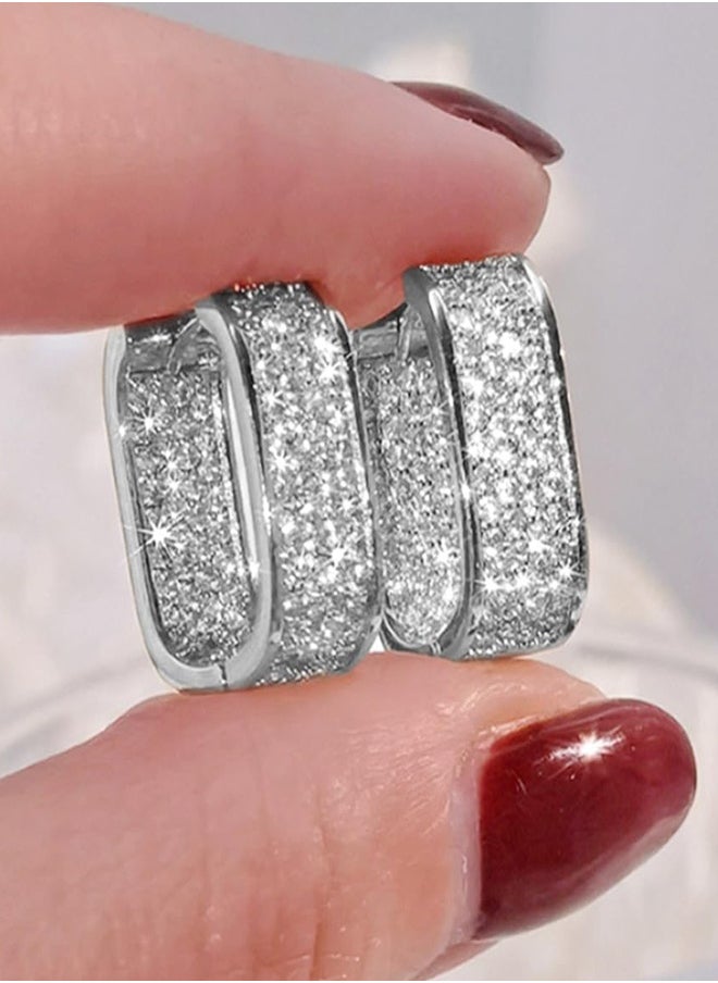 Generic Chunky Silver Earrings Cubic Zirconia Small Hoop Earrings Thick Huggie Hoops Earrings for Jewelry Gifts  - Image 2