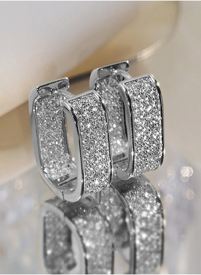 Generic Chunky Silver Earrings Cubic Zirconia Small Hoop Earrings Thick Huggie Hoops Earrings for Jewelry Gifts  - Image 1