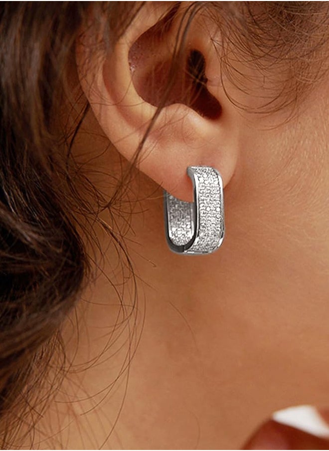 Generic Chunky Silver Earrings Cubic Zirconia Small Hoop Earrings Thick Huggie Hoops Earrings for Jewelry Gifts  - Image 3
