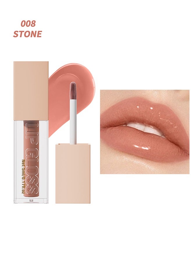 HelloKiss Aqua Mirror Lip Gloss, High Shine Lip Glow, Moisturizing and Moisturizing Pouty Lips, Pearlescent Fine Glitter ( 008:STONE ) - Image 1