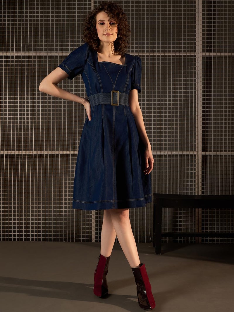 StyleStone Women's Denim Flared Dress (4214BluParkerDrsL) - Image 4