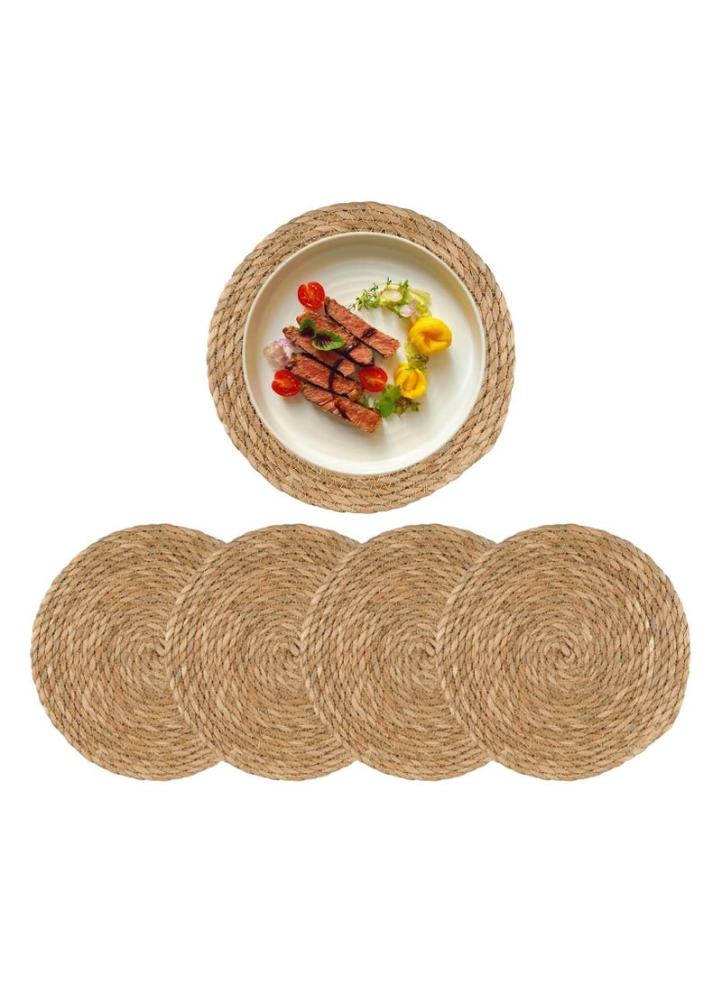 Round Woven Placemats Set of 4, 12" Boho Rattan Placemats Natural Hand-Woven Place Mats Table Decor, Chargers for Dinner Plates, Farmhouse Place Mats, Wicker Table Mats for Dining Table, Home  - Image 1