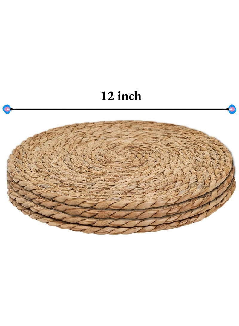 Round Woven Placemats Set of 4, 12" Boho Rattan Placemats Natural Hand-Woven Place Mats Table Decor, Chargers for Dinner Plates, Farmhouse Place Mats, Wicker Table Mats for Dining Table, Home  - Image 2
