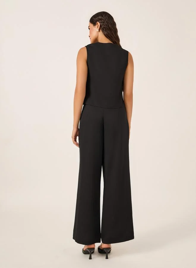 Styli Embellished Textured Waistcoat and Wide Leg Pants Co-Ords