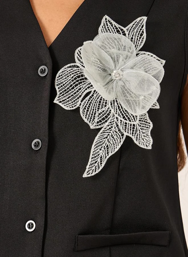 Styli Embellished Textured Waistcoat and Wide Leg Pants Co-Ords