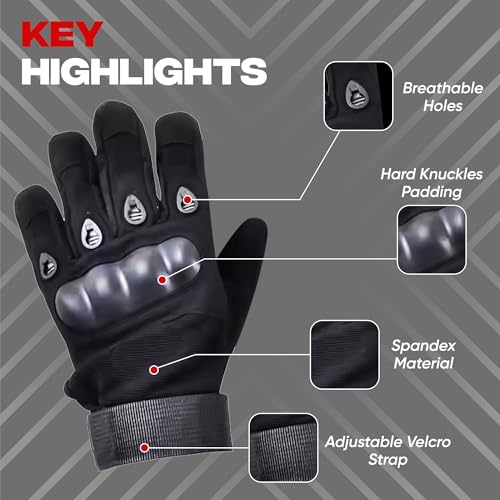 AUTOGUYS FF-1 Full-Finger Bike Riding Gloves TPR Knuckle Protection Tactical Hand Gloves for Bike - Bike Gloves Men Bike Accessories Washable Fabric (Size: L, Black) - Image 2