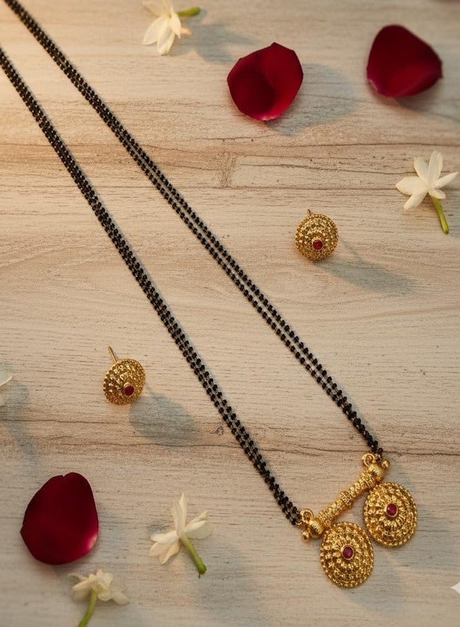 قلادة مانجالسوترا فاتي طويلة تقليدية مطلية بالذهب من AAIKU Maharashtrian مصقولة بدقة للنساء والفتيات (36 بوصة - خطان) - Image 2