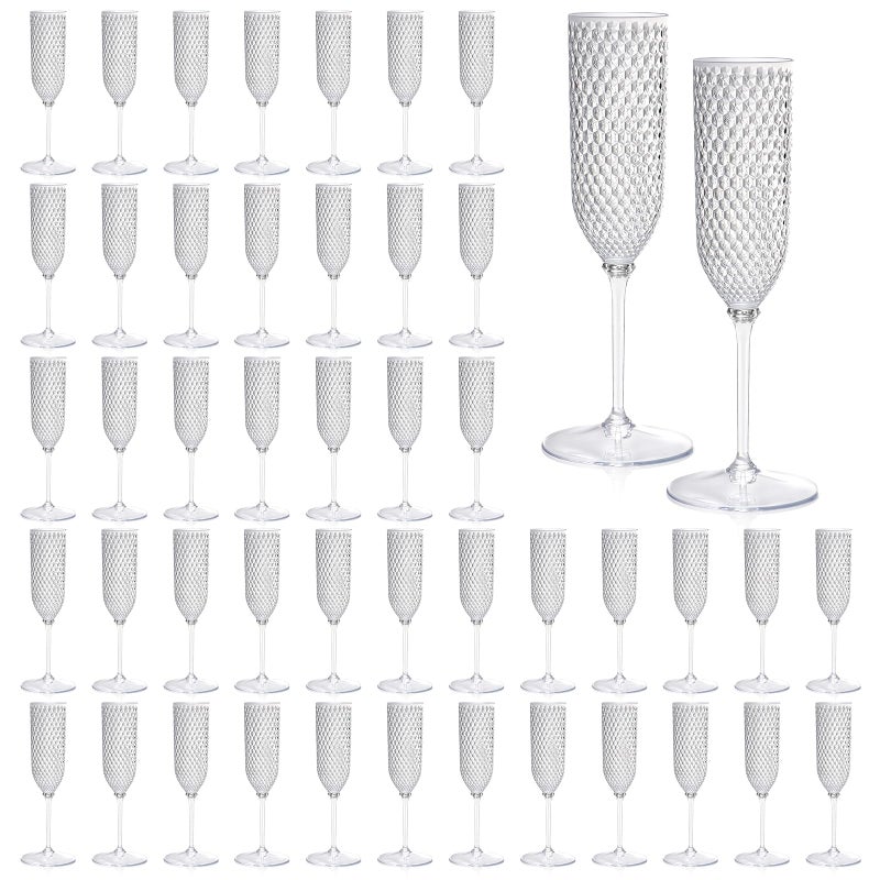 XUWAIDSGN 48 Pack Clear Detachable 2 piece Champagne Flutes 5.5 Oz Unbreakable Plastic Mimosa Disposable Champagne Glasses Drinking Cups Stemmed Reusable Wine Toasting Glasses for Wedding (48, Clear) - Image 1