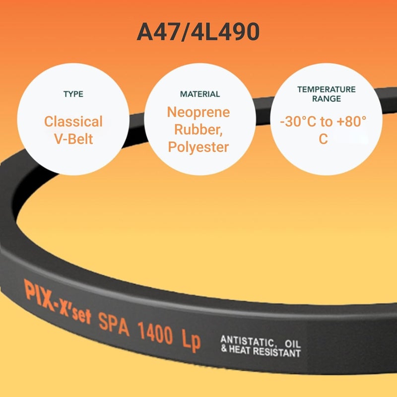 Pix A47/4L490 Wrapped Construction V-Belt, 49" OC | A/4L Section, 1/2" Width | Heavy-Duty Rubber Drive Belt for Generators, Compressors, Pumps, Crushers, Blowers, & Rolling Mills - Image 5