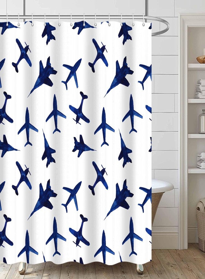 iTapnoom Blue Airplanes Travel Shower Curtain, Aircraft Fighter Minimalist Modern Theme Decor for Bathtub Bathroom Set, Waterproof Polyester Cloth Fabric with 12 Hooks,72x72 Inch - Image 3
