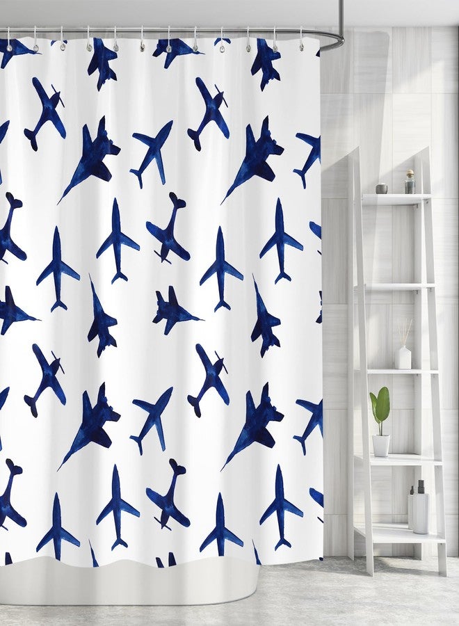 iTapnoom Blue Airplanes Travel Shower Curtain, Aircraft Fighter Minimalist Modern Theme Decor for Bathtub Bathroom Set, Waterproof Polyester Cloth Fabric with 12 Hooks,72x72 Inch - Image 4