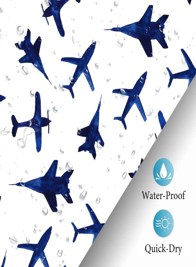 iTapnoom Blue Airplanes Travel Shower Curtain, Aircraft Fighter Minimalist Modern Theme Decor for Bathtub Bathroom Set, Waterproof Polyester Cloth Fabric with 12 Hooks,72x72 Inch - Image 5