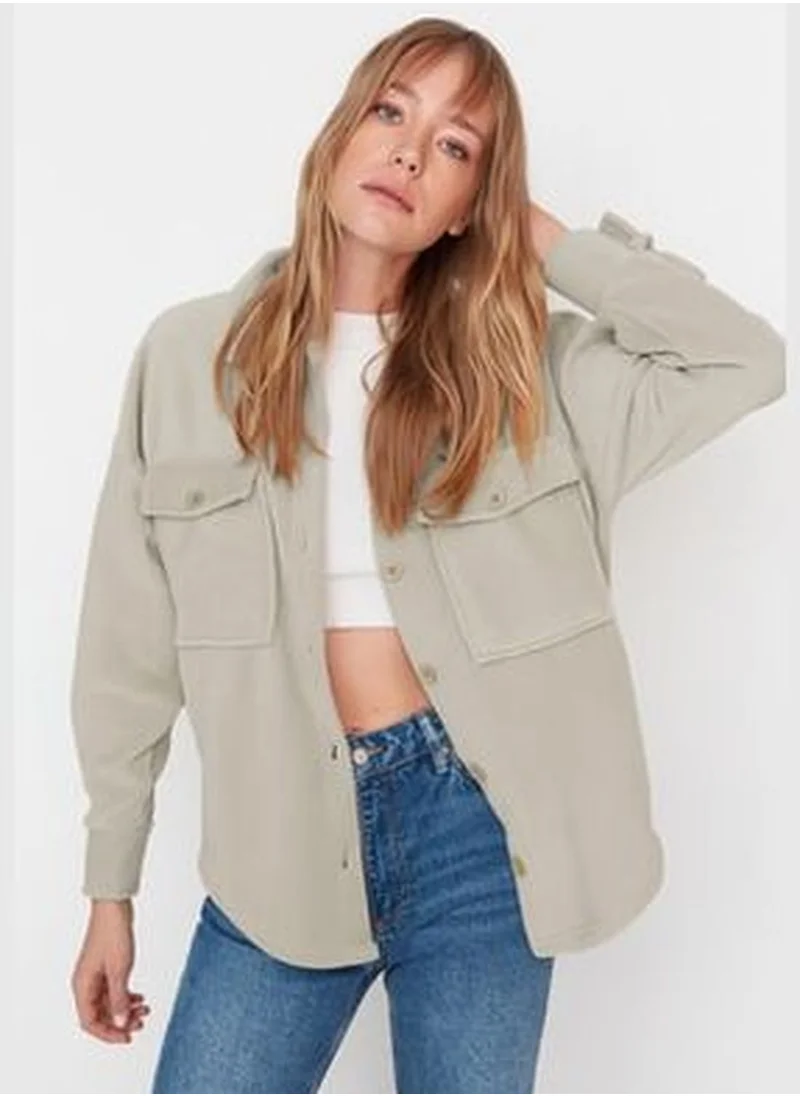 trendyol Beige Fleece Thick Oversized Knitted Jacket TWOAW23CE00103